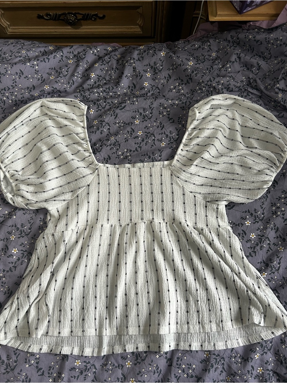 Madewell White Stripe Puff Sleeve Smocked Top - Picture 5 of 7